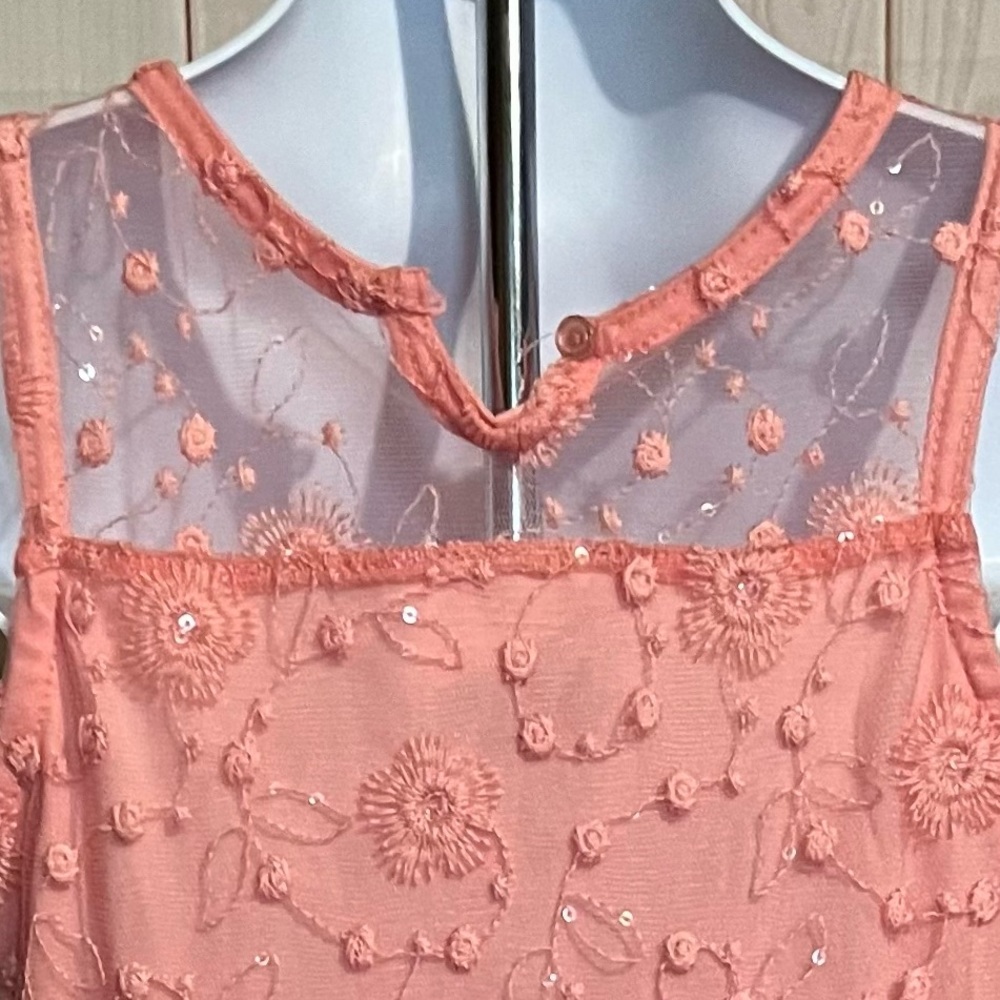 Size 6T Girls Orange Sleeveless Mesh Sequins Lacy Flowy Party Dress - Picture 12 of 16